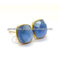 Beautiful Gold Plated Blue Chalcedony Earring Wholesale Vermeil Gemstone Bezel Earring